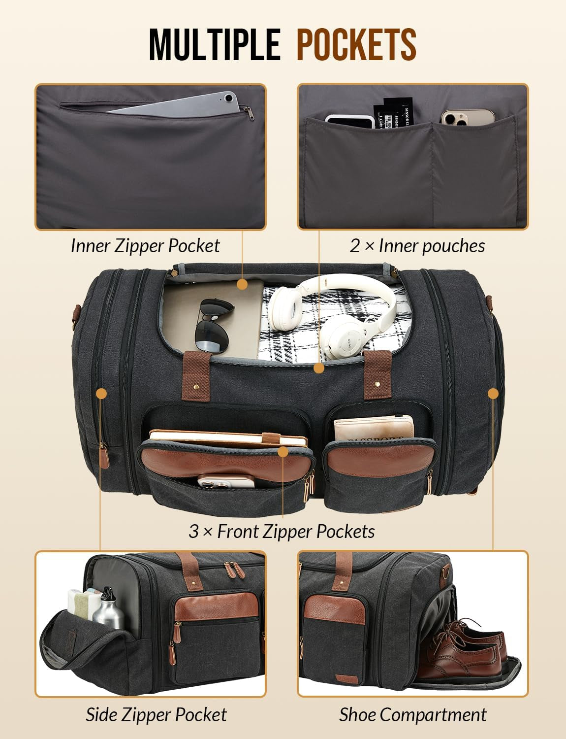 Canvas Duffle Bag for Travel 50L Expandable, Weekend