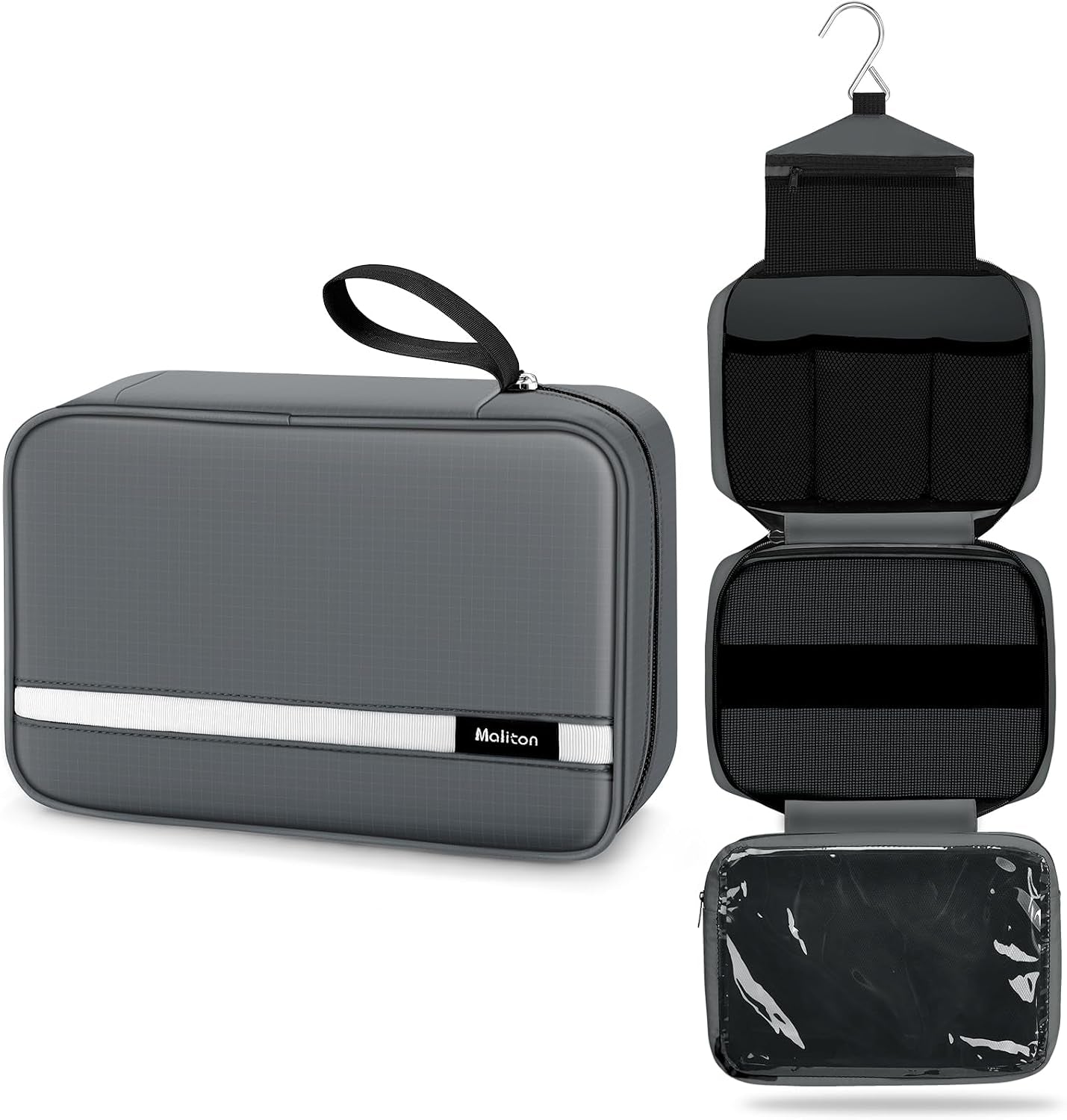Toiletry Bag for Men & Women Travel Toiletry Bag Hanging Toiletry Bag Hygiene Organizer with 4 Compartments Waterproof Bathroom Shower Bag Large Toiletries Travel Bag (Gray)