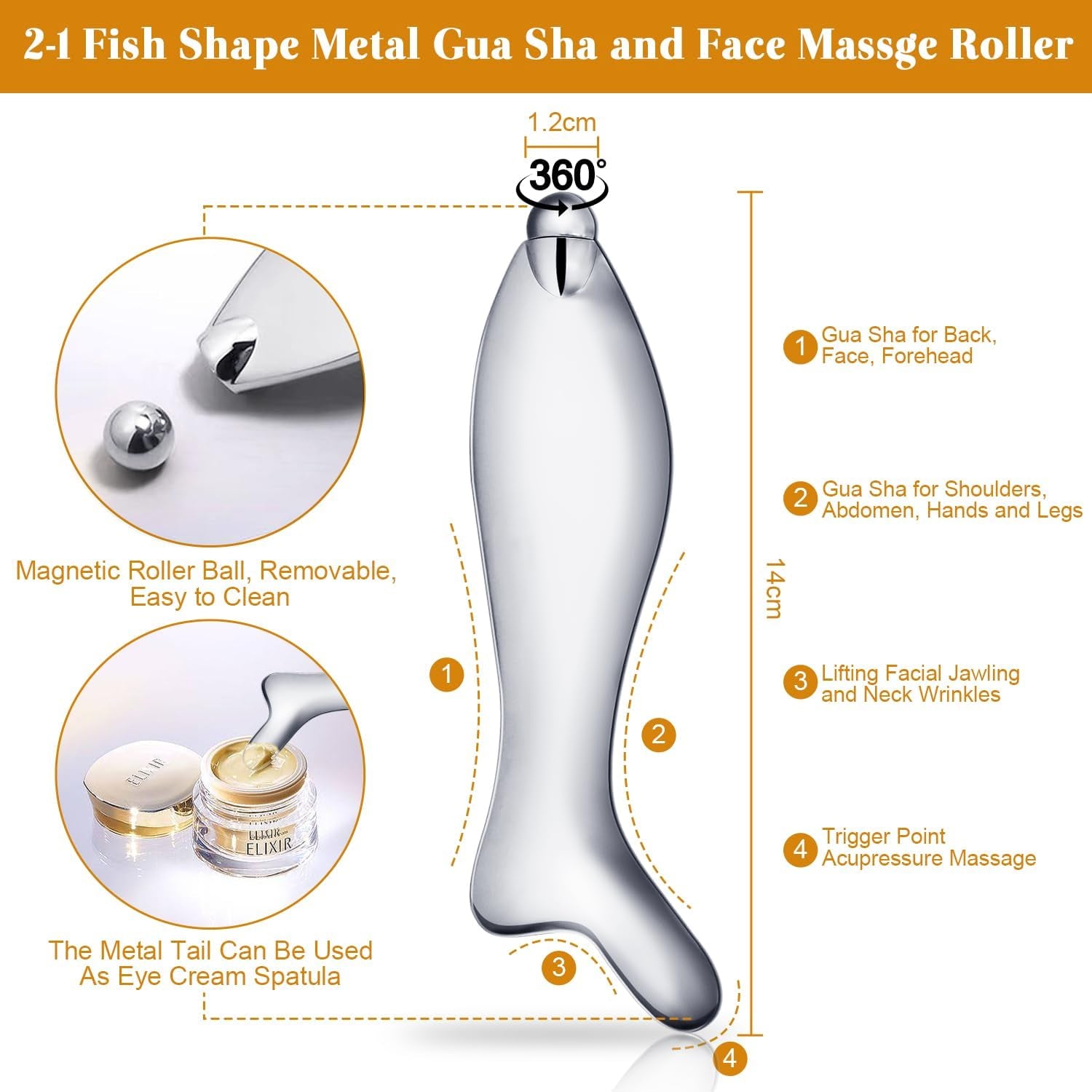 Gua Sha Tool for Face & Eye, Stainless Steel Gua Sha Facial Massager Tool for Reduce Puffiness, Relax Facial Tension & Promote Lymphatic Drainage, Body Scraper, Eye Massage Roller