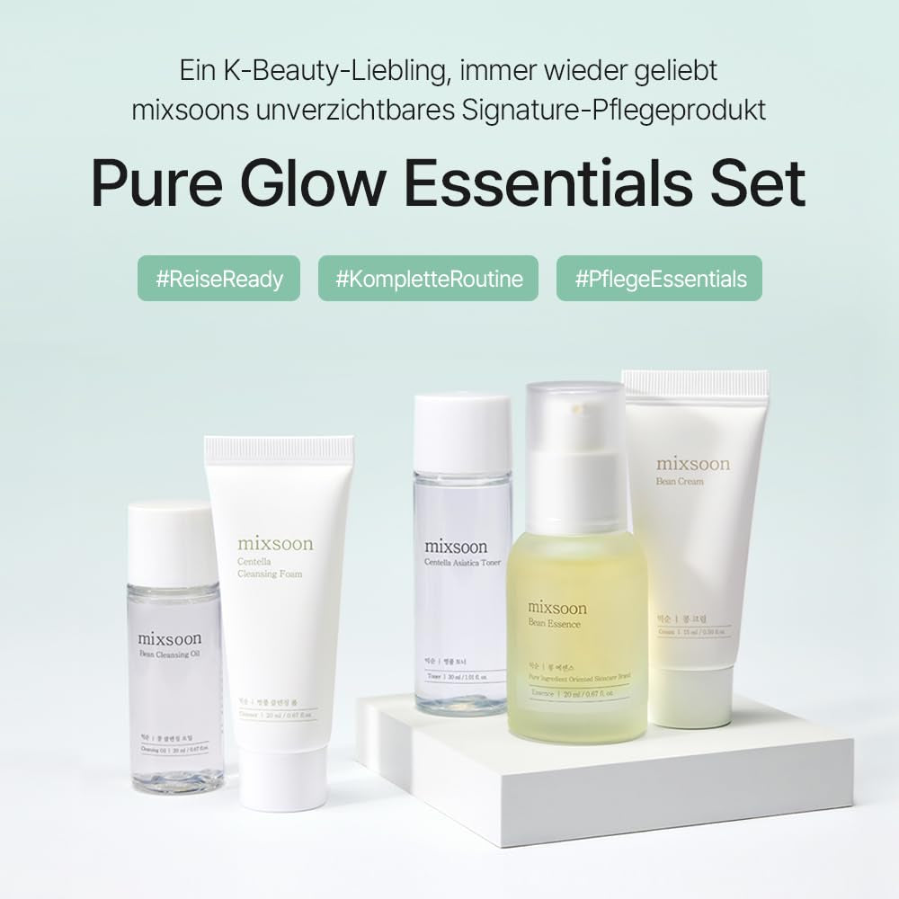 Pure Glow Essentials Set - 5-Step Skincare Kit - Travel Kit, Travel Size Kit, Hydrating Skincare Gift Set (15Ml*1+20Ml*3+30Ml*1) Korean Glass Skin Care