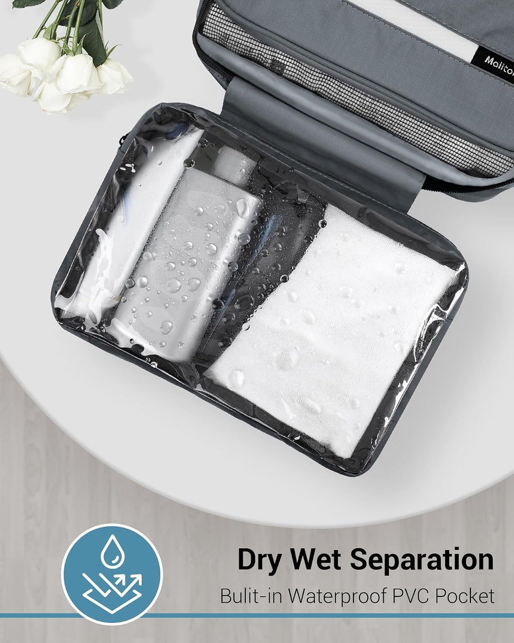 Toiletry Bag for Men & Women Travel Toiletry Bag Hanging Toiletry Bag Hygiene Organizer with 4 Compartments Waterproof Bathroom Shower Bag Large Toiletries Travel Bag (Gray)