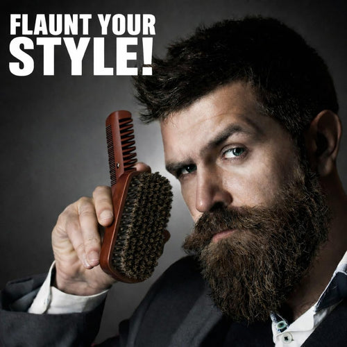 Beard Comb for Men & 100% Boar Bristle Beard Brush for Men, Best Beard Grooming Kit, Natural Mustache Brush and Comb for Men, Hair Brush, Mens Beard Care Gifts, Gift for Beard