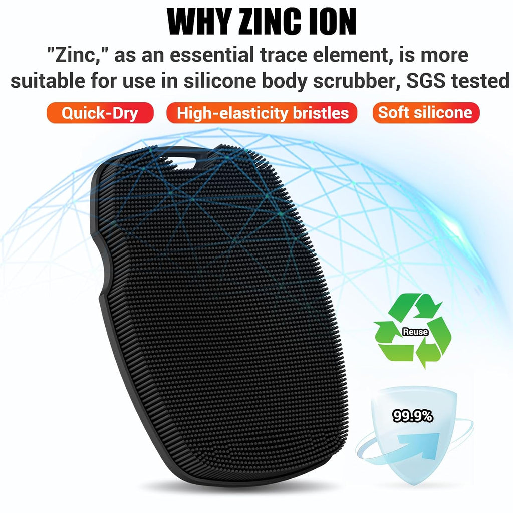 Silicone Bdoy Scrubber -Anti Zinc Infused-Exfoliating Shower Brush | Highly Elastic Bristles Exfoliator Silicone Shower Scrubber for Body,Cellulite Reduction,Blood Circulation-Black