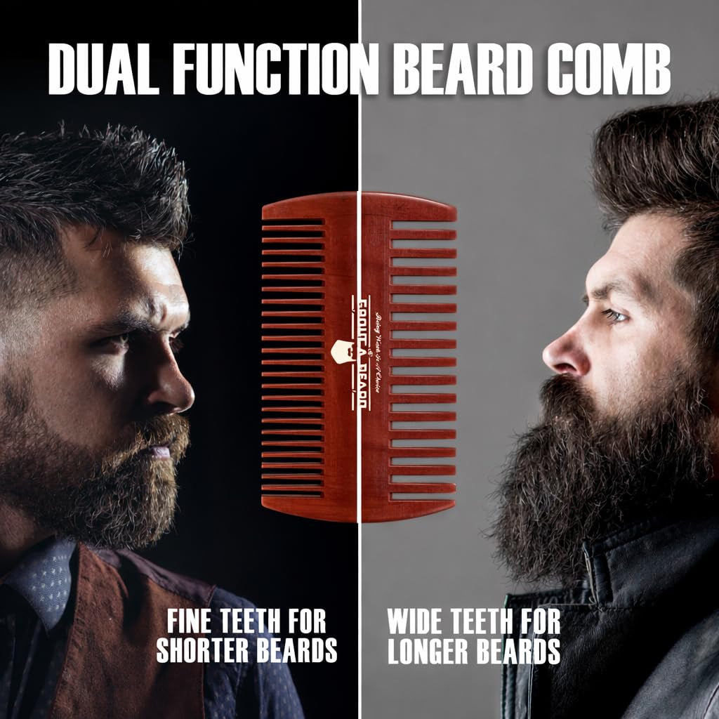 Beard Comb for Men & 100% Boar Bristle Beard Brush for Men, Best Beard Grooming Kit, Natural Mustache Brush and Comb for Men, Hair Brush, Mens Beard Care Gifts, Gift for Beard