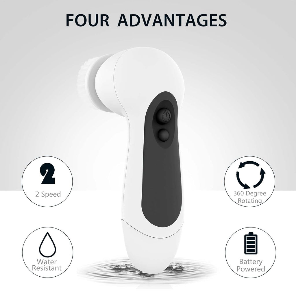 Waterproof Facial Cleansing Spin Brush Set with 5 Exfoliating Brush Heads - Electric Face Scrubber Cleanser Brush by  - Face Brush for Gentle Exfoliation and Deep Scrubbing