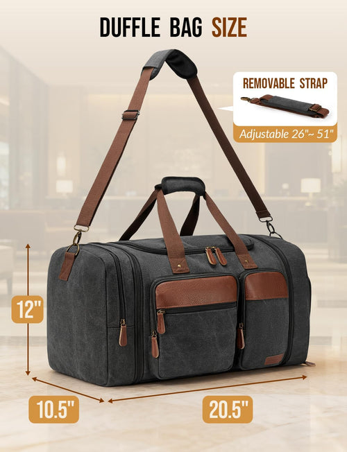 Canvas Duffle Bag for Travel 50L Expandable, Weekend