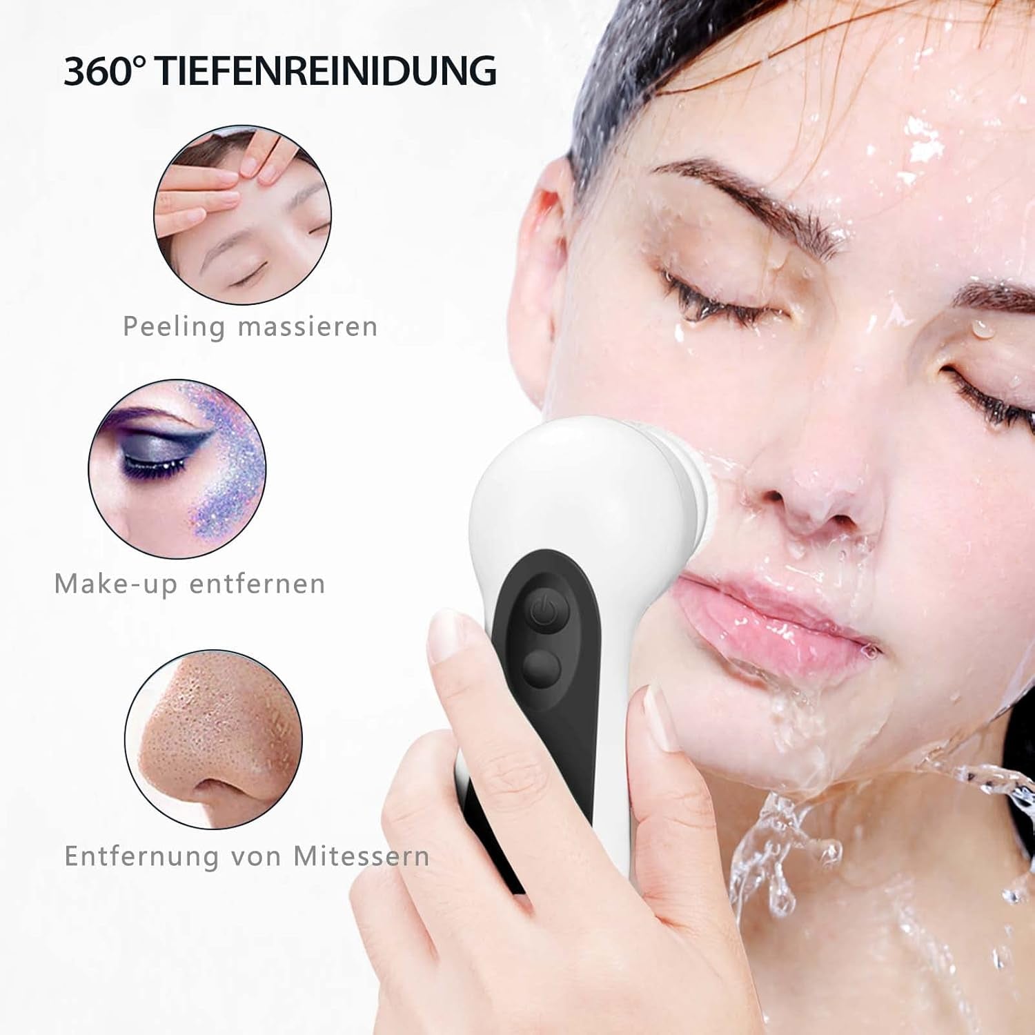 Waterproof Facial Cleansing Spin Brush Set with 5 Exfoliating Brush Heads - Electric Face Scrubber Cleanser Brush by  - Face Brush for Gentle Exfoliation and Deep Scrubbing
