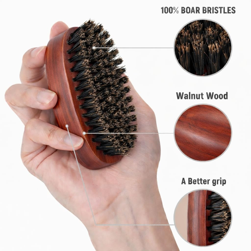 Beard Comb for Men & 100% Boar Bristle Beard Brush for Men, Best Beard Grooming Kit, Natural Mustache Brush and Comb for Men, Hair Brush, Mens Beard Care Gifts, Gift for Beard