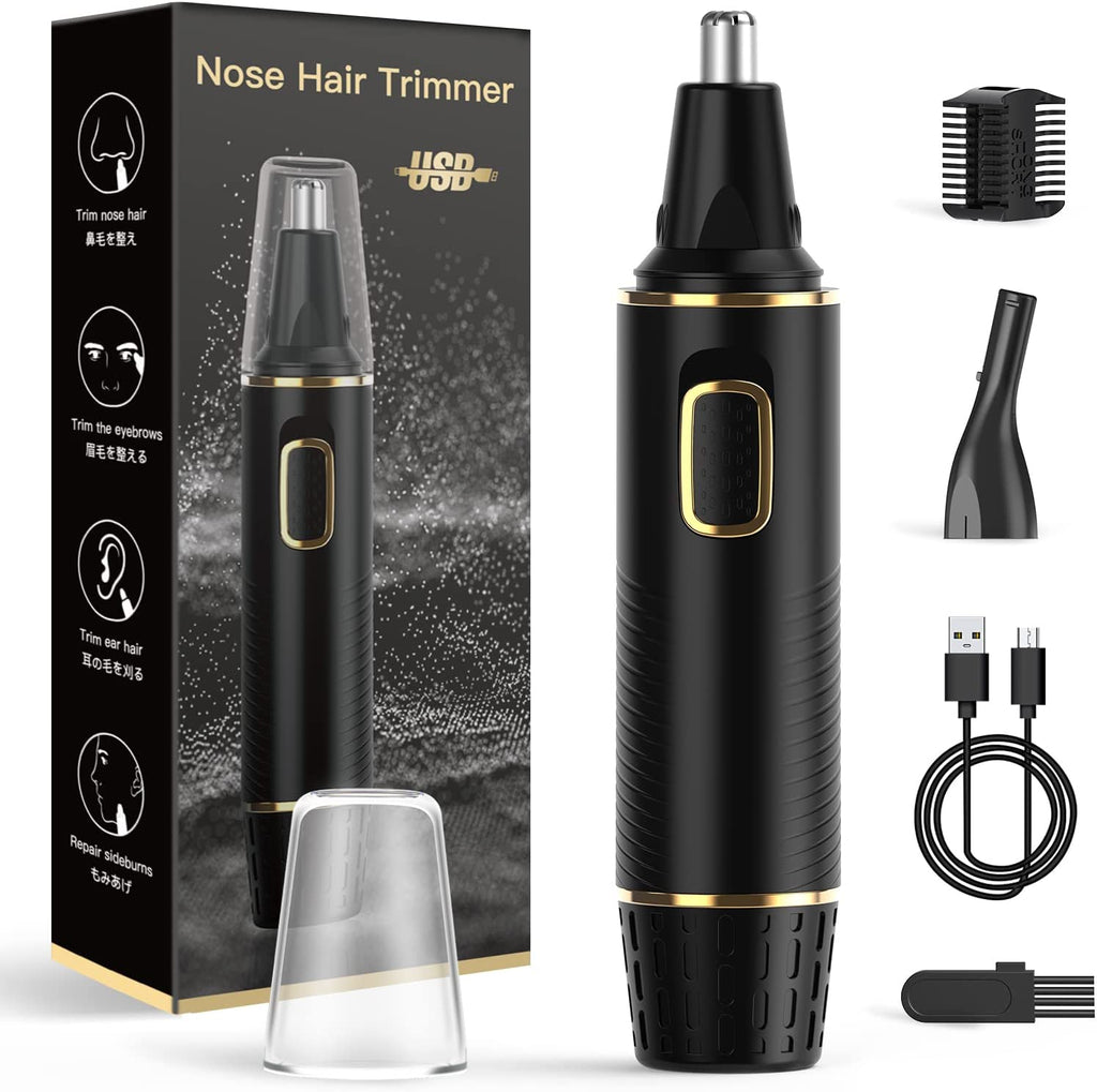 Nose Hair Trimmers for Men，Rechargeable Hair Trimmer 2 in 1 Painless Multifunctional Ear and Nose Hair Trimmer with IPX7 Waterproof Dual Edge Blades (Black)