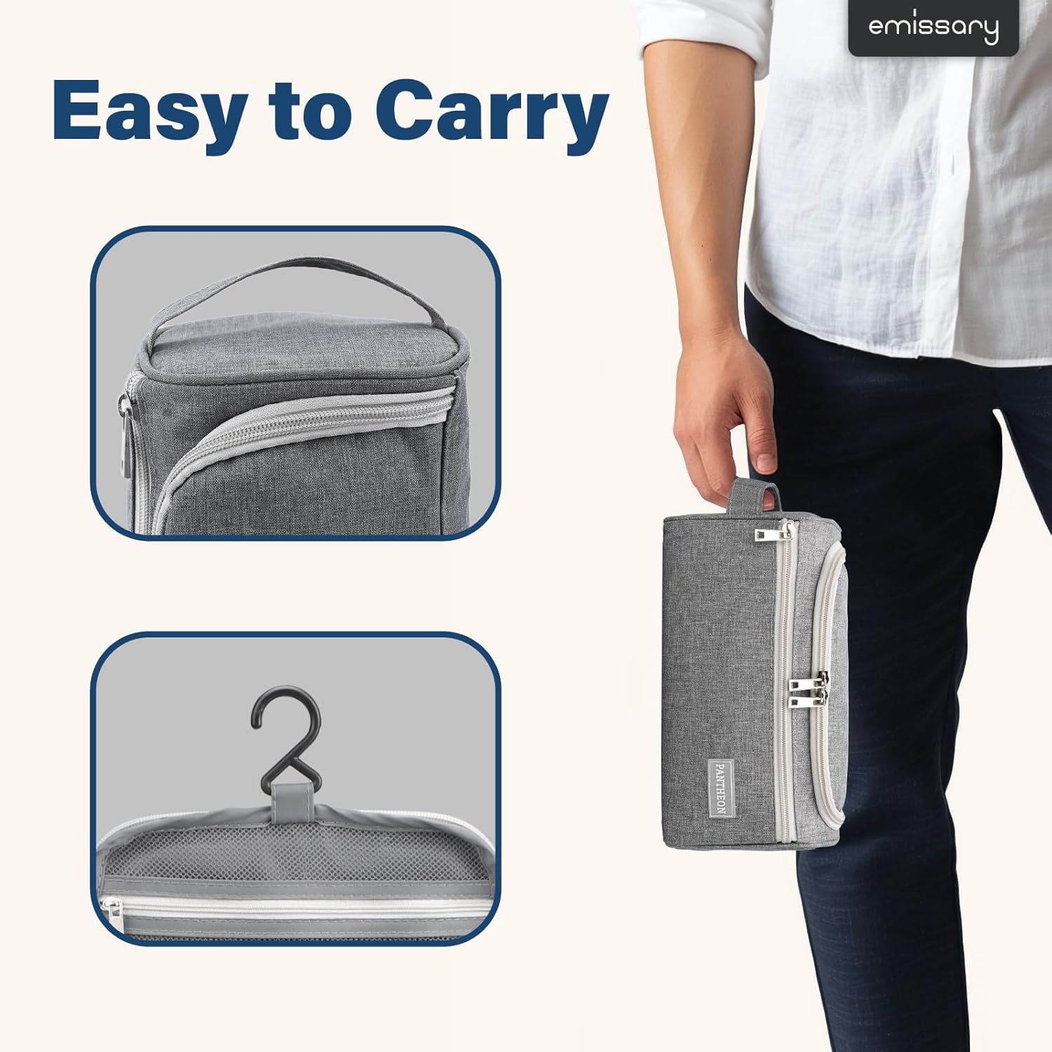 Hanging Travel Toiletry Bag for Men, Dopp Kit - Gray | Hanging Hook, Water-Resistant Lining, Zip & Mesh Pockets; Men'S Dopp Kit for Travel, Gym, Hotel & Bathroom