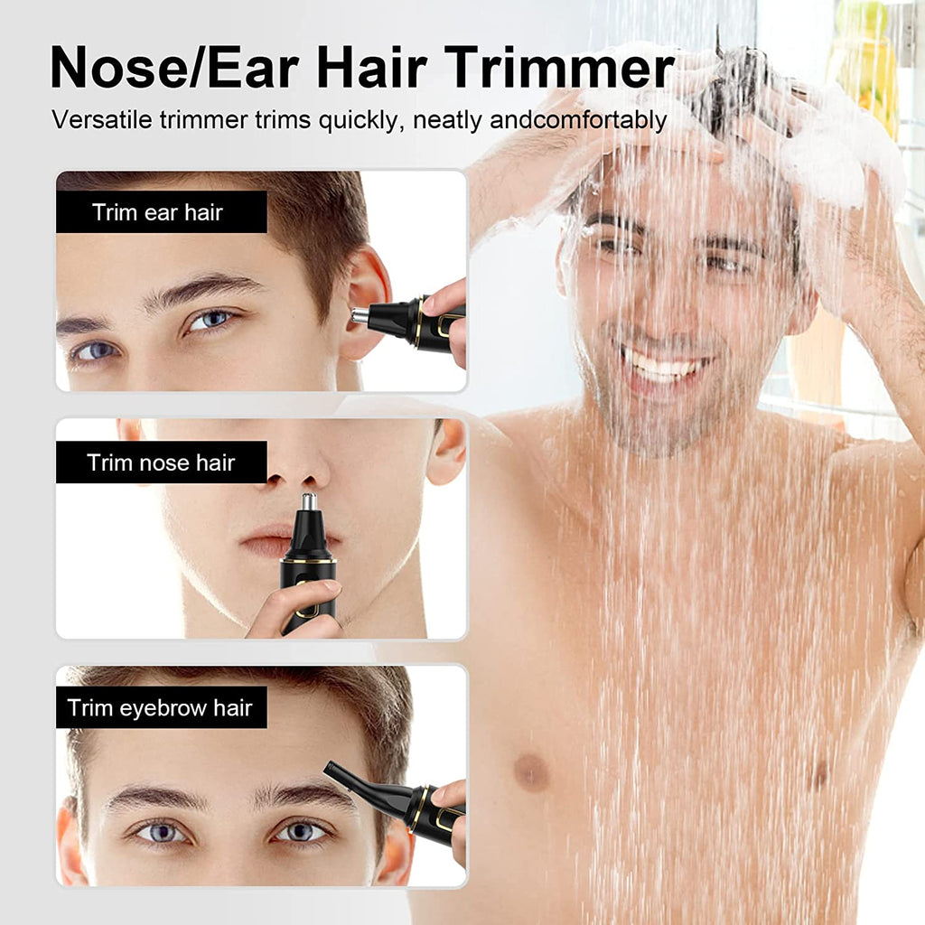 Nose Hair Trimmers for Men，Rechargeable Hair Trimmer 2 in 1 Painless Multifunctional Ear and Nose Hair Trimmer with IPX7 Waterproof Dual Edge Blades (Black)