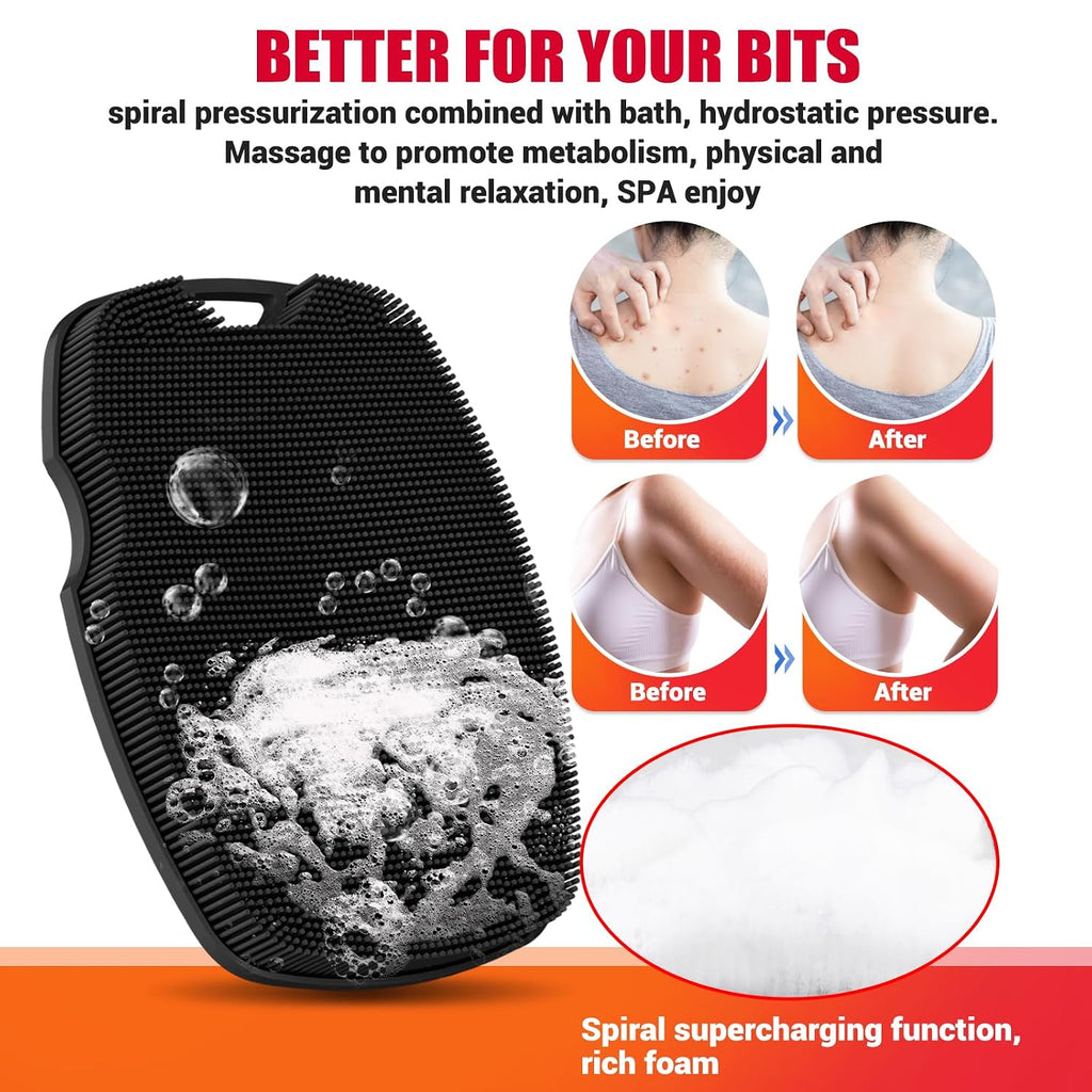 Silicone Bdoy Scrubber -Anti Zinc Infused-Exfoliating Shower Brush | Highly Elastic Bristles Exfoliator Silicone Shower Scrubber for Body,Cellulite Reduction,Blood Circulation-Black