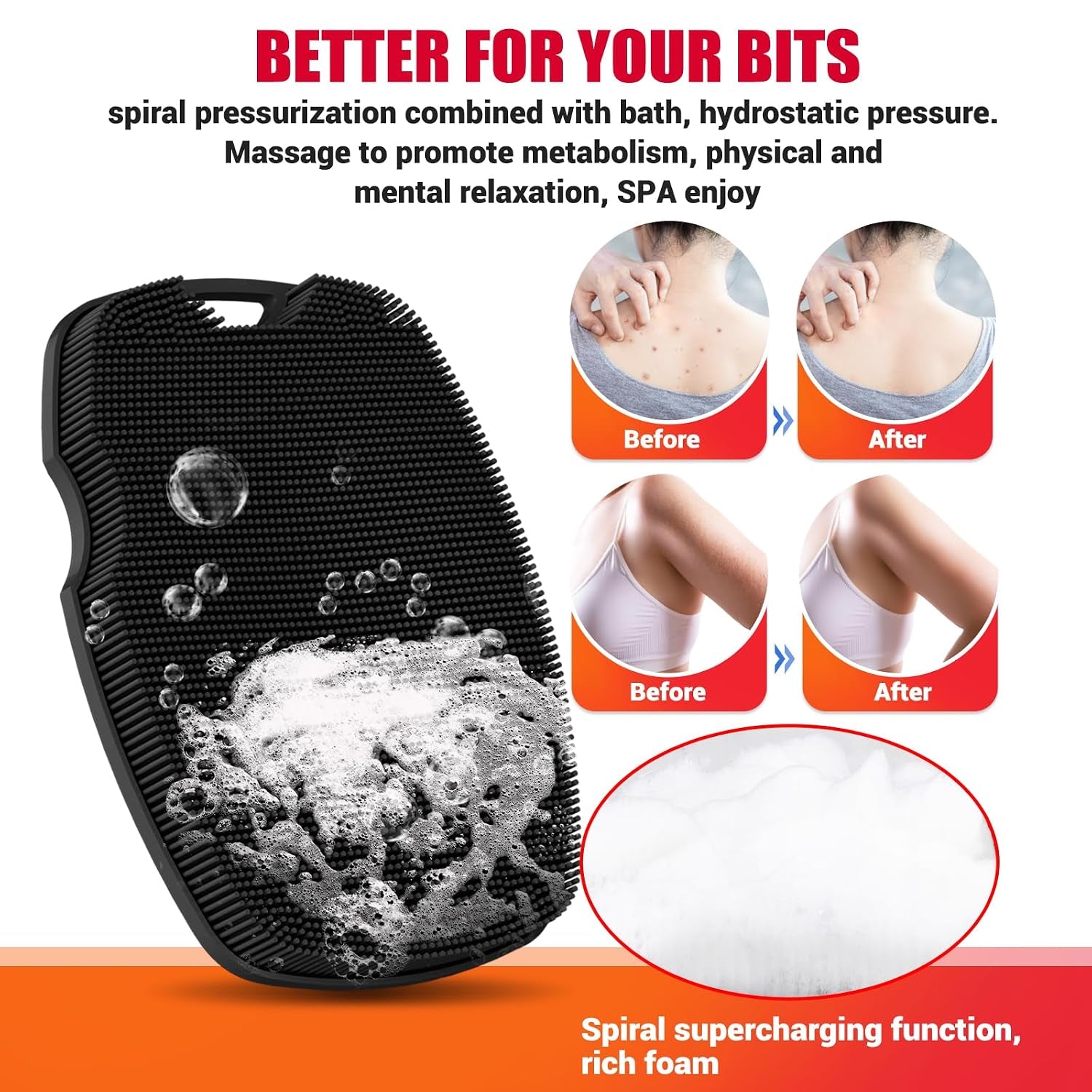 Silicone Bdoy Scrubber -Anti Zinc Infused-Exfoliating Shower Brush | Highly Elastic Bristles Exfoliator Silicone Shower Scrubber for Body,Cellulite Reduction,Blood Circulation-Black