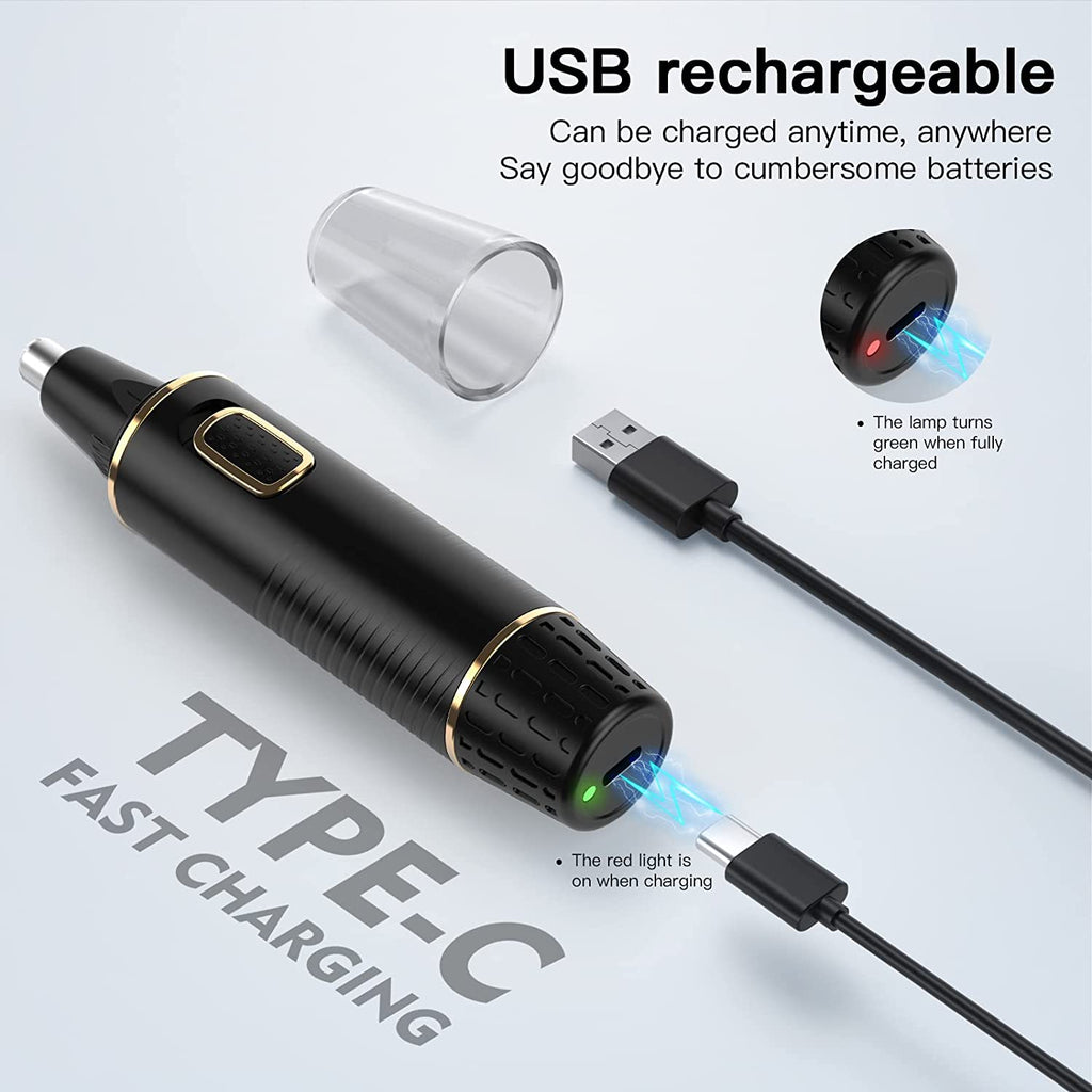Nose Hair Trimmers for Men，Rechargeable Hair Trimmer 2 in 1 Painless Multifunctional Ear and Nose Hair Trimmer with IPX7 Waterproof Dual Edge Blades (Black)