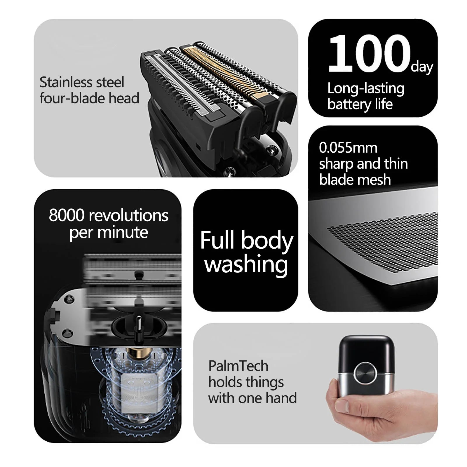 Foil Shavers for Men, Electric Razor for Men, Mini Travel Foil Shaver with 4 Floating Blades and Big LED Display, 2 Speed Settings, USB C Fast Charging, IPX7 Waterproof, Compact and Lightweight Design