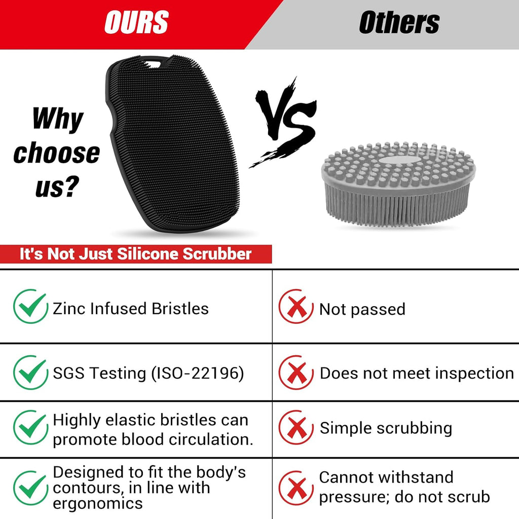 Silicone Bdoy Scrubber -Anti Zinc Infused-Exfoliating Shower Brush | Highly Elastic Bristles Exfoliator Silicone Shower Scrubber for Body,Cellulite Reduction,Blood Circulation-Black