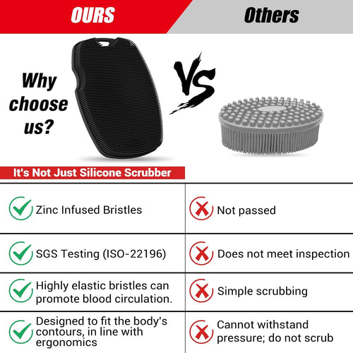 Silicone Bdoy Scrubber -Anti Zinc Infused-Exfoliating Shower Brush | Highly Elastic Bristles Exfoliator Silicone Shower Scrubber for Body,Cellulite Reduction,Blood Circulation-Black